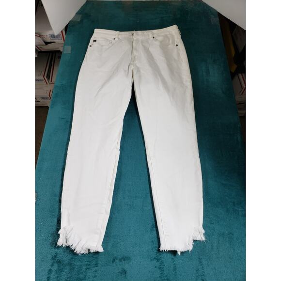 Kan Can Jeans Size 13 Womens White Stretch Fray Hem Pants Mid Rise Ladies Ankle - Picture 2 of 13